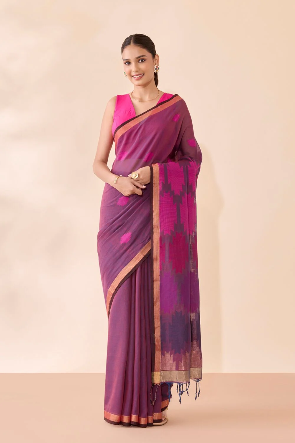 Purple Woven Pure Cotton Bengal Saree